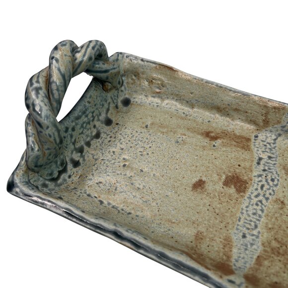 Stoneware Handmade Tray With Twisted Handles & Earthy Glaze Finish - Picture 3 of 10